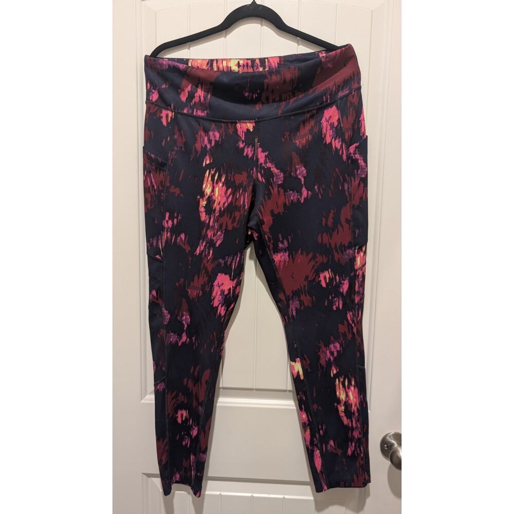 New Balance NB Dry Women's XL Navy Pink Purple Abstract High Rise Ankle Leggings